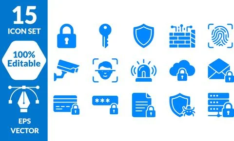 15 Editable Security and Protection Icons Set, EPS Vector Ilustración de archivo
