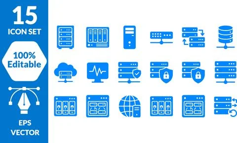 15 Editable Server and Network Icons, EPS Vector Set Illustrazione stock