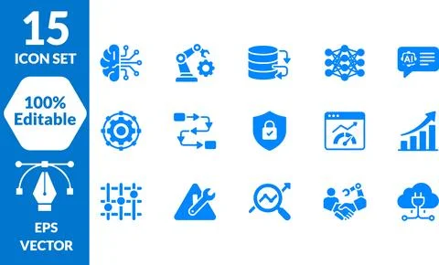 15 Editable Technology and Business Icons Set, EPS Vector 스톡 일러스트
