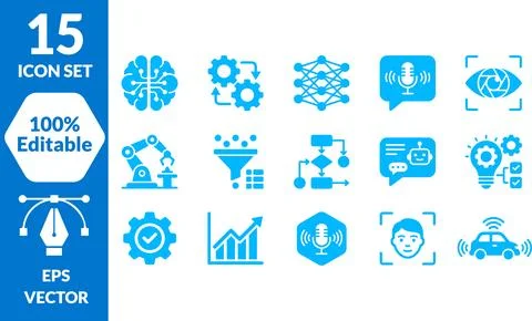 15 Editable Technology and Business Icons, EPS Vector Set Stock Illustration