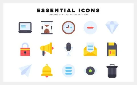 15 Essential Flat icon pack. vector illustration. 스톡 일러스트