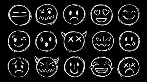15 faces animation showing different Emotions sketch doodles Scribble Emoticons. 動画素材 308435370