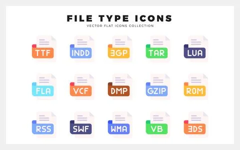 15 File Type Flat icon pack. vector illustration. Stock Illustration