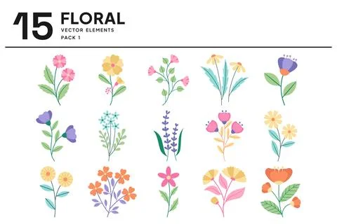 15 Floral Vector Elements 스톡 일러스트