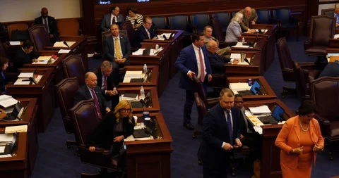 15 Florida state senators converse and listen to floor debate, 2019 session Stock-Footage 107598200