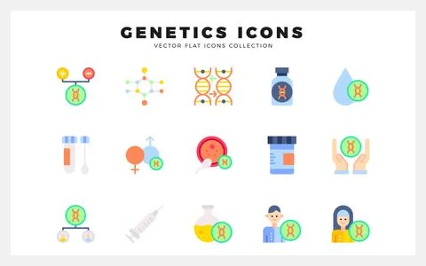15 Genetics Flat icon pack. vector illustration. Stock Illustration