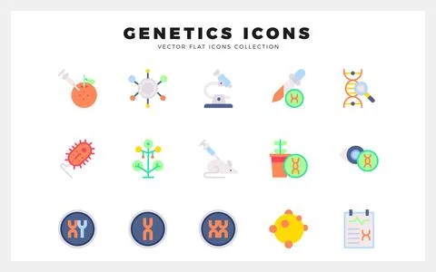 15 Genetics Flat icon pack. vector illustration. Stock Illustration