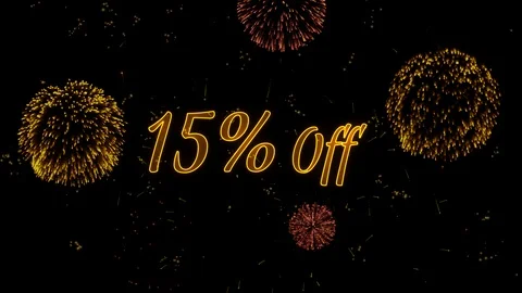 15 Off Greeting text with particles, colored fireworks, sparks and stars Stock Footage 99063166