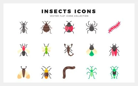15 Insects Flat icons pack. vector illustration. Illustrazione stock