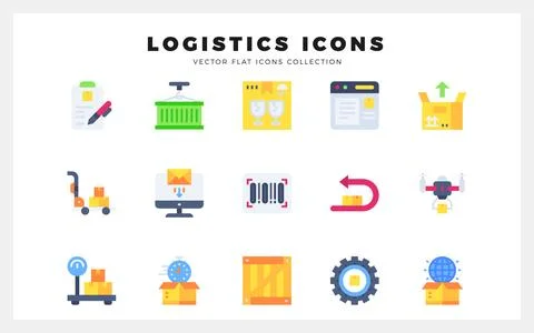 15 Logistics Flat icons pack. vector illustration. Stock Illustration