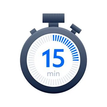 15 min timer and Stopwatch icons. Countdown symbol. Kitchen timer icon. Vector Stock Illustration