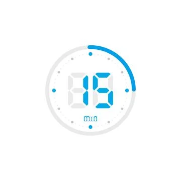 15 minute. Timer, clock, stopwatch isolated blue icons on white background. V Stock Illustration