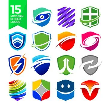 15 Modern Shield Logos Design Stock Illustration
