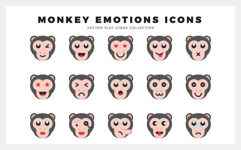 15 Monkey Emoticon Flat icon pack. vector illustration. Illustrazione stock