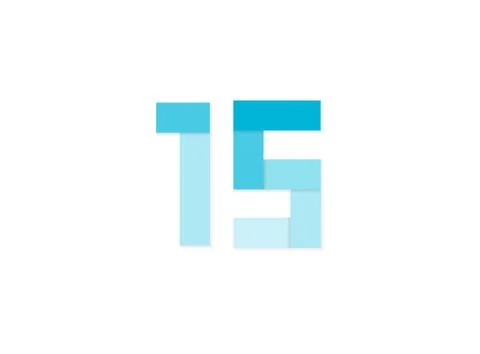 15 number, vector logo, paper cut desing font made of blue color tones .Isola Stock Illustration