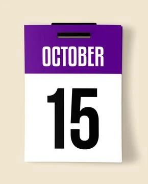 15 October Calendar Date, a Realistic calendar sheet hanging on a wall Stock Photos