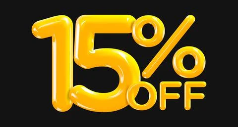15 percent Off. Discount creative composition of golden or yellow balloons. Stock Illustration
