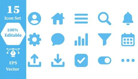 15 professional web interface UI icons for digital dashboard controls Stock Illustration