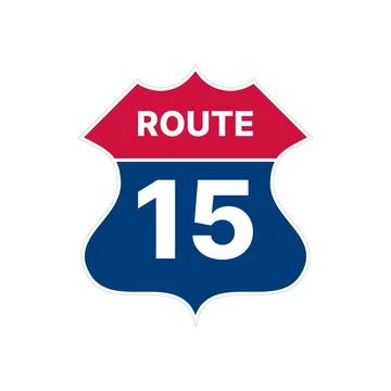 15 route sign icon. Vector road highway interstate Stock Illustration