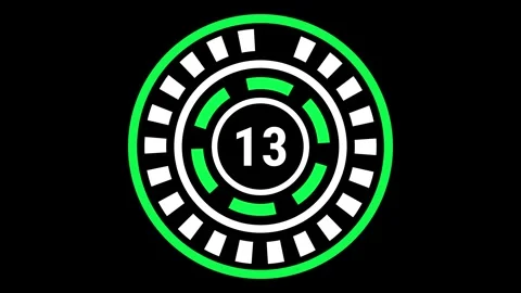15-sec green and white gear-style countdown on black background Stock Footage 335690404