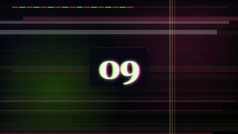 15-Second Glitch Countdown Timer with Green and Red Horizontal Lines Vídeos de archivo 340465148