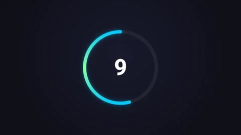 15 Second Neon Countdown Timer, Glowing Circular Progress Bar Stock Footage 341251258