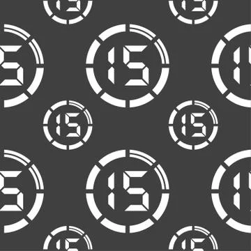 15 second stopwatch icon sign. Seamless pattern on a gray background. Vector Illustrazione stock