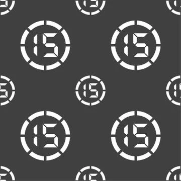 15 second stopwatch icon sign. Seamless pattern on a gray background. Stock Illustration