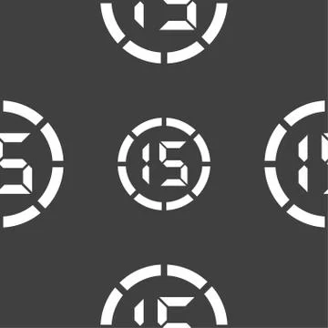 15 second stopwatch icon sign. Seamless pattern on a gray background. Stock Illustration