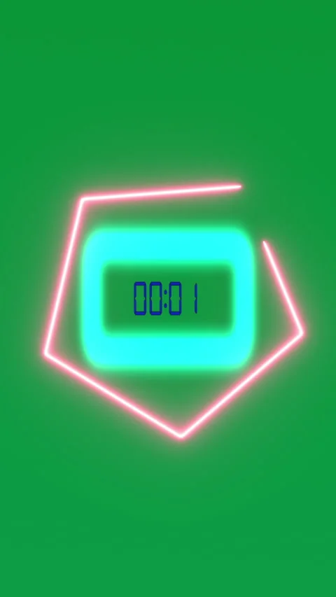 15 Second Vertical Green Screen Countdown Timer with Neon Polygon Frame Stock Footage 333484125