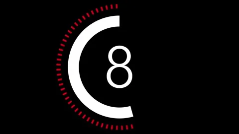 15 seconds dashed line circle countdown timer. Red and White on Black bg Stock Footage 242557902