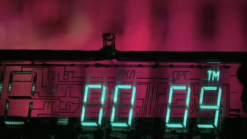 15 seconds digital clock countdown timer of green digits on pink background. Stock Footage 301774864