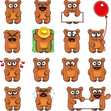 15 smiley bears individually grouped for easy copy-n-paste. Stock Illustration