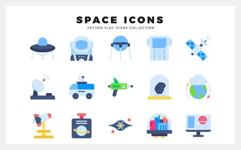 15 Space Flat icons pack. vector illustration. Illustrazione stock