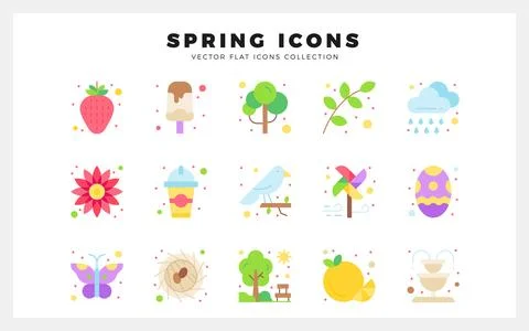 15 Spring Flat icon pack. vector illustration. Stock Illustration
