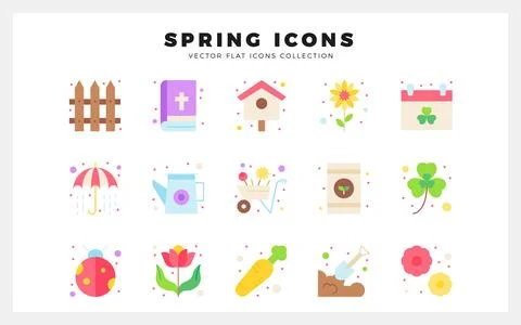 15 Spring Flat icon pack. vector illustration. Stock Illustration