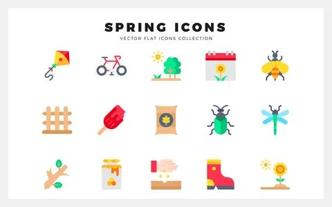 15 Spring Flat icons pack. vector illustration. Stock Illustration