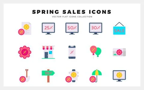 15 Spring Sales Flat icons pack. vector illustration. Stock Illustration