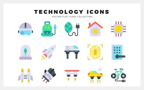15 Technology of the Future Flat icon pack. vector illustration. Stock Illustration