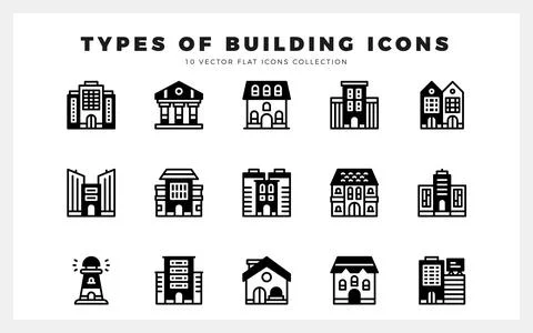 15 Types Of Building Lineal Fill icons pack. vector illustration. Ilustración de archivo