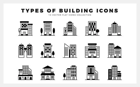 15 Types of Building Lineal Fill icon pack. vector illustration. Ilustración de archivo