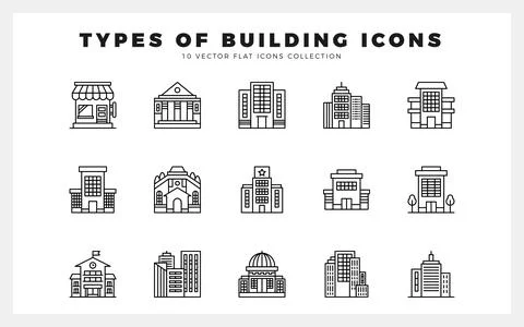 15 Types of Building Lineal icon pack. vector illustration. Ilustración de archivo