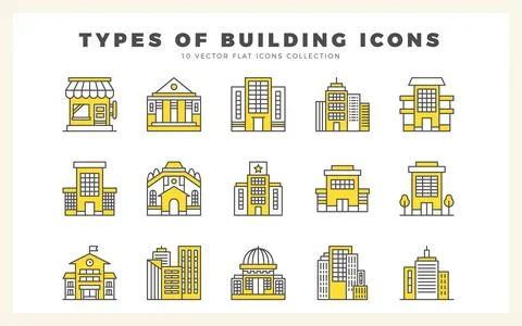 15 Types of Building Two Color icon pack. vector illustration. Ilustración de archivo