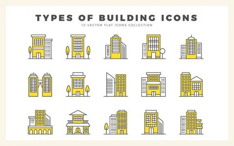 15 Types of Building Two Color icon pack. vector illustration. Ilustración de archivo