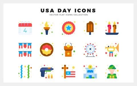 15 USA Flat icon pack. vector illustration. 스톡 일러스트