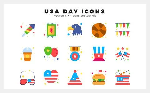 15 USA Flat icon pack. vector illustration. 스톡 일러스트