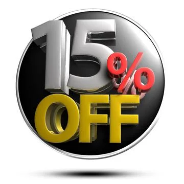 15% OFF on white background illustration 3D rendering with clipping path. Stock Illustration