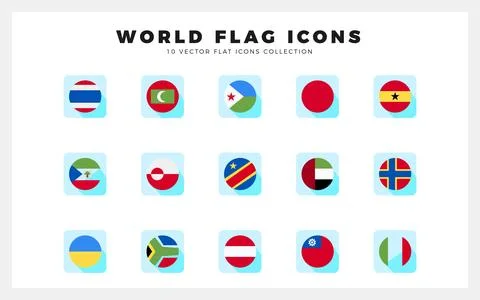15 World Flags circle. icons Pack. vector illustration. Stock Illustration