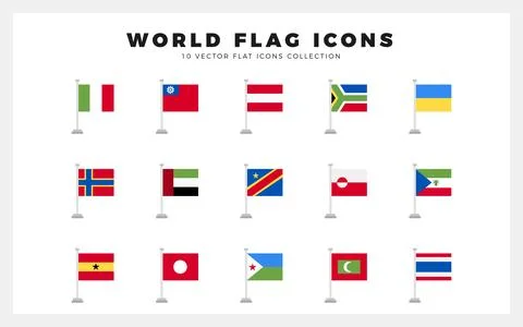 15 World Flags Pole. icons Pack. vector illustration. Illustrazione stock