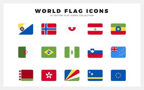 15 World Flags Rounded Square. icons Pack. vector illustration. Stock Illustration